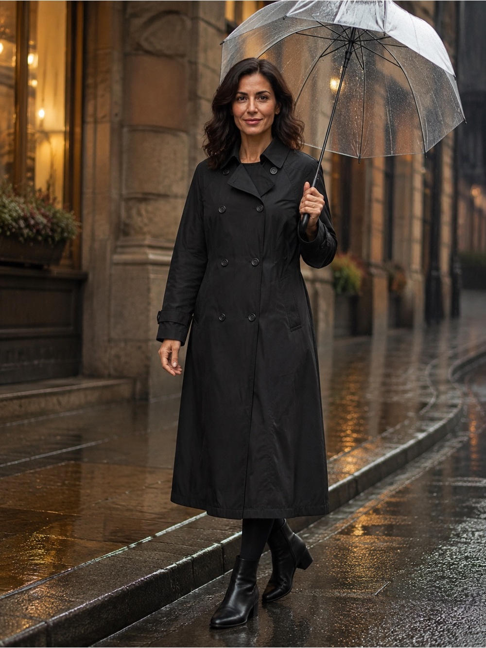 London Fog Black Long Trench Coat 10 Petite